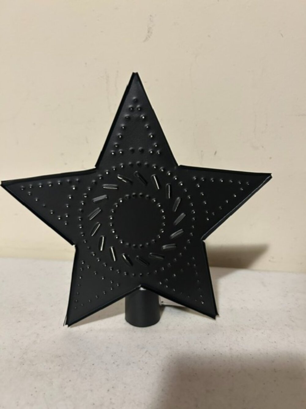 Punched Tin Small Star Christmas Tree Topper in Black Tin